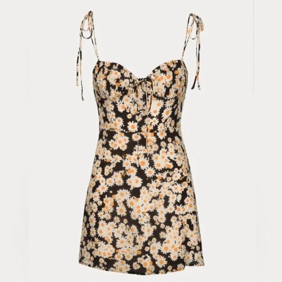 Realisation Par Dresses & Skirts - Realisation The Devon Dress Busier Mini Flower Power Daisy Print Silk Dress M